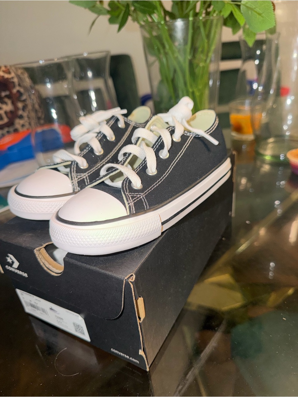 Converse Kids Black Canvas Sneakers with White Toe Cap